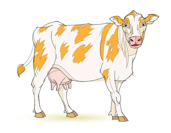 Fantasy Illustration Cute Standing Cow White Background Hand Drawn Vector — Stock Vector