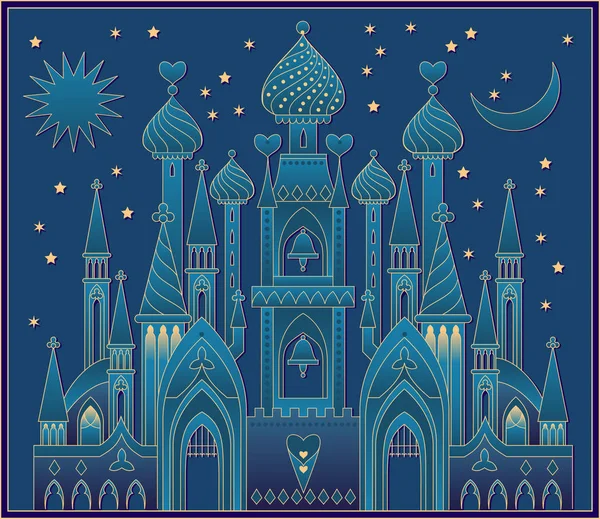 Bir fantastik oryantal kale Doğu peri masalı Illustration. Vektör çizgi film resim.