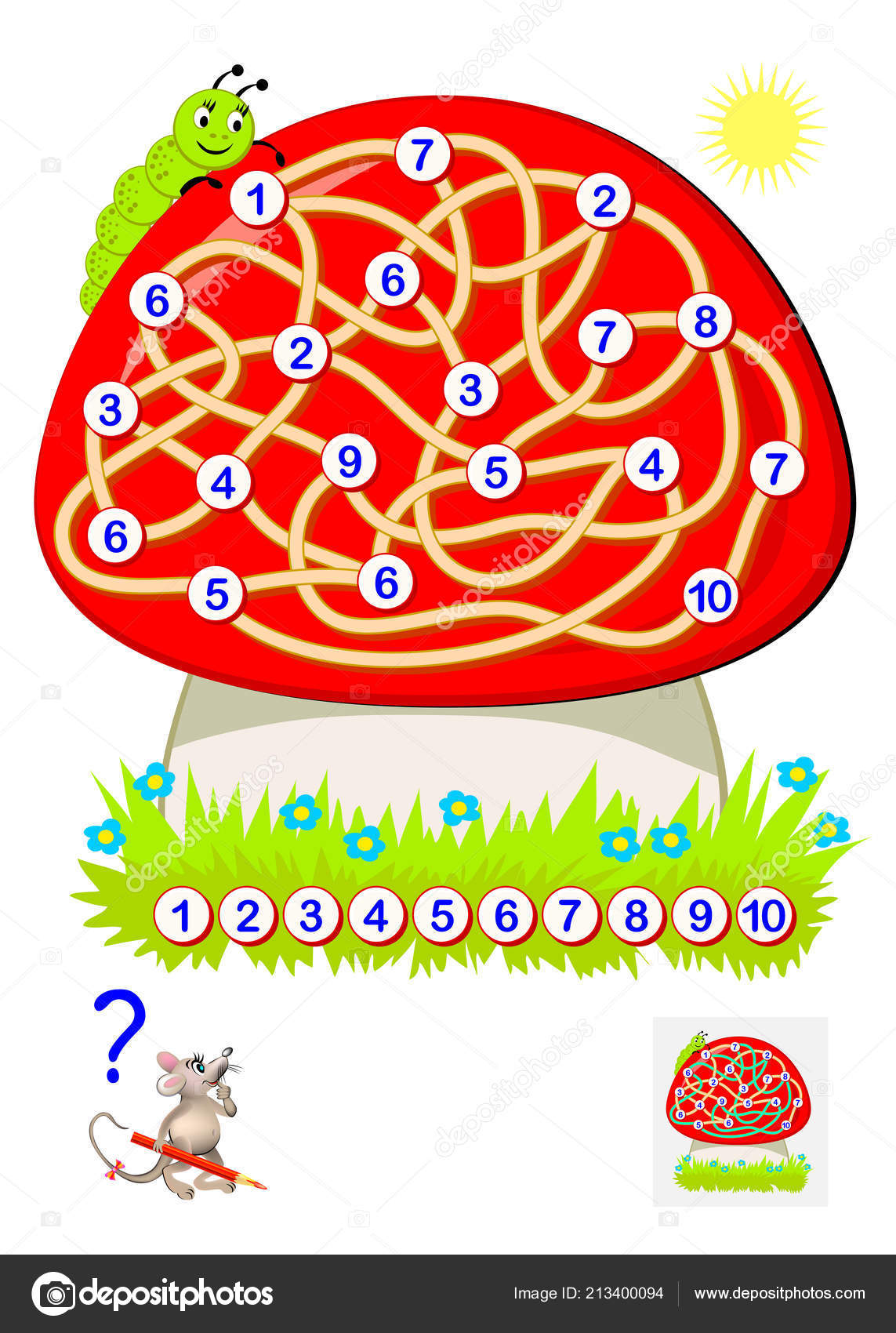 Logic Puzzle Game Young Children Labyrinth Draw Path Connect Numbers
