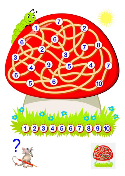 Logica Puzzle Game Bambini Piccoli Con Labirinto Disegna Percorso Collegare — Vettoriale Stock