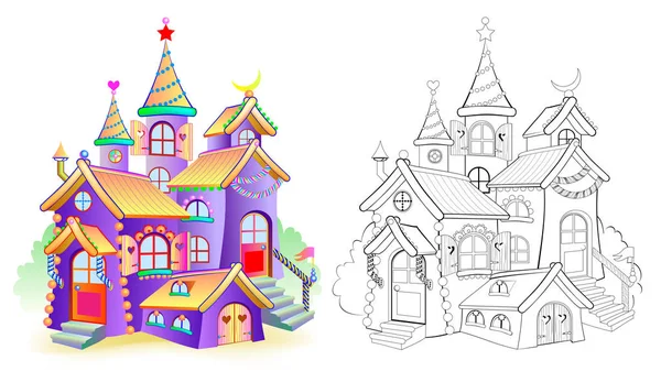 Patrón Colorido Blanco Negro Para Colorear Ilustración Del Castillo Cuento — Vector de stock