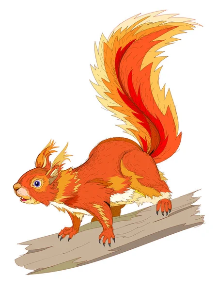 Fantasie Illustration Von Niedlichen Eichhörnchen Sitzt Auf Einem Ast Auf — Stockvektor