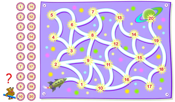 Logica Puzzle Game Bambini Piccoli Con Labirinto Disegna Percorso Collegare — Vettoriale Stock