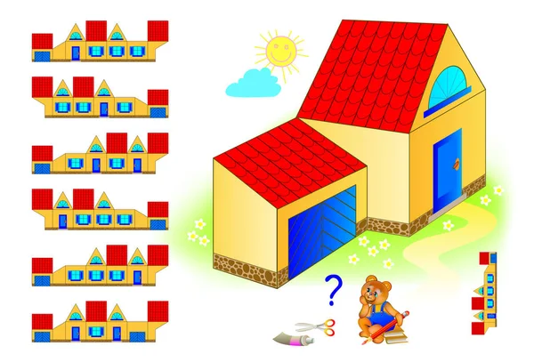 Logic Puzzle Game Children Adults Need Find Pattern Corresponding House — Stock Vector