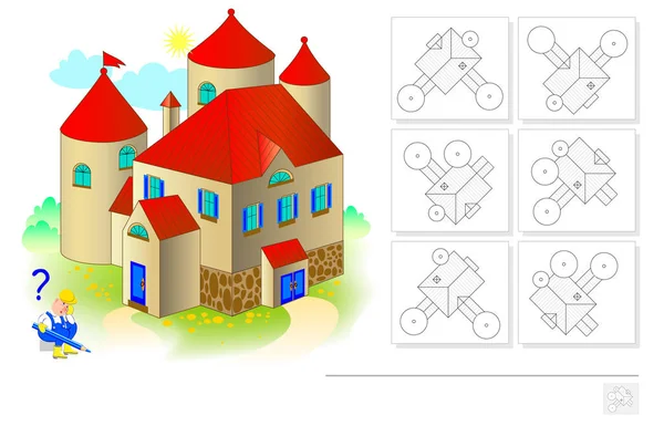 逻辑益智游戏的儿童和成人 需要找到相应的房子的计划 脑挑逗书的模板 发展空间思维 回学校去矢量卡通形象 — 图库矢量图片