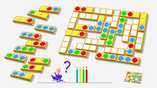 逻辑益智游戏的儿童和成人 需要找到剩余块的地方 并在尊重多米诺骨牌规则的情况下绘制白圆 脑挑逗书的模板 发展空间思维 矢量图像 — 图库矢量图片