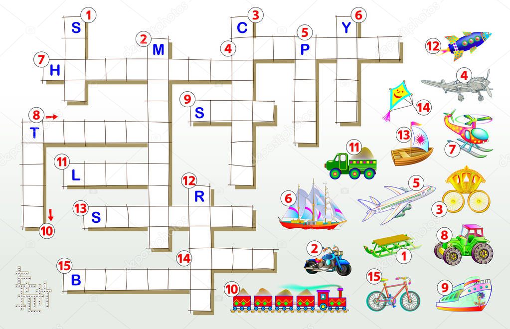 Cruciverba Gioco Con Trasporto Pagina Educativa Bambini Studio Delle Parole  - Vettoriale Stock di ©Nataljacernecka 229846258