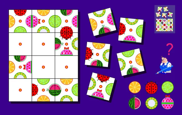 逻辑益智游戏的儿童和成人 需要找到剩余方块的位置 并正确绘制对象 脑商书的页面 发展空间思维 回学校去矢量卡通形象 — 图库矢量图片