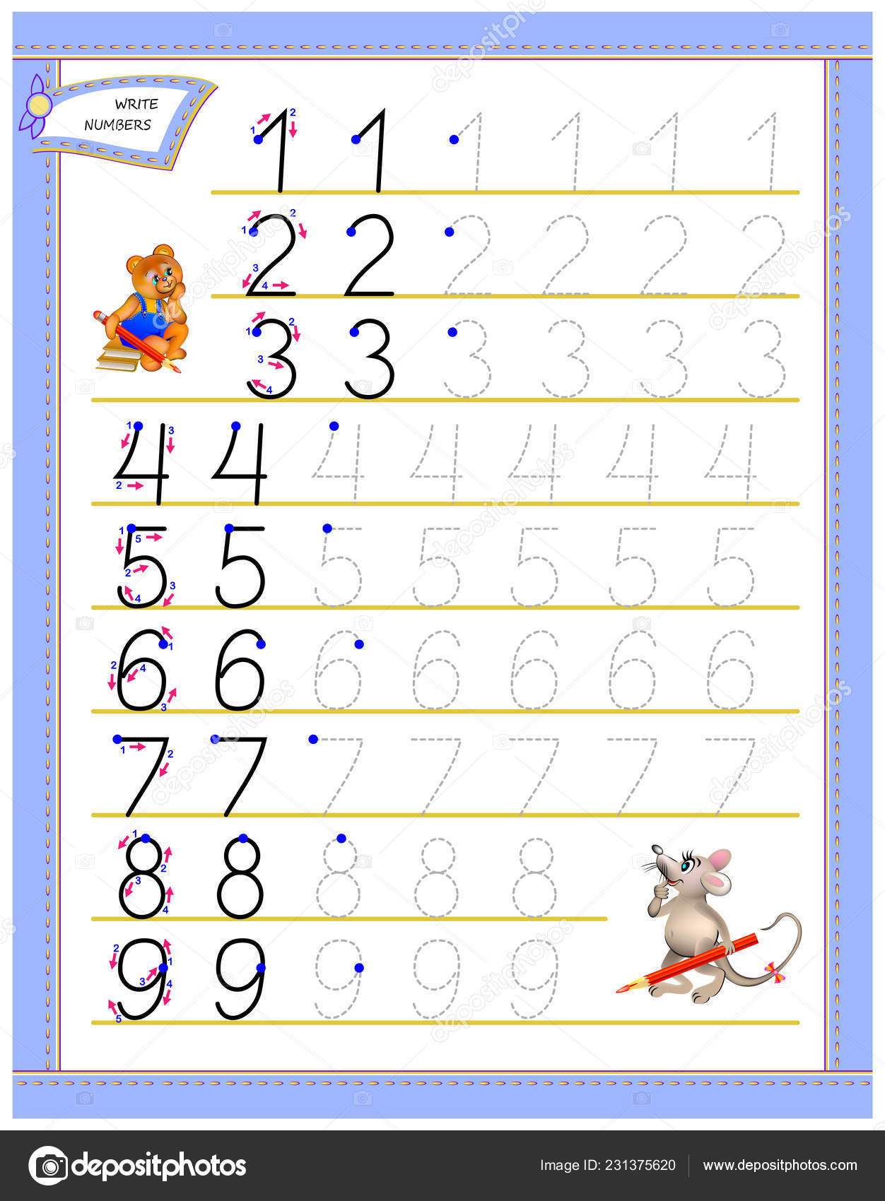Educational Page Children Study Writing Numbers Worksheet Kids
