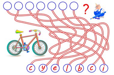 Mantık bulmaca için çalışma İngilizce oyun. Mektuplar için doğru yer bulmak, bunları ilgili çevrelerde yazmak ve kelime okumak gerekir. Okula dönüş. Vektör çizgi film resim.
