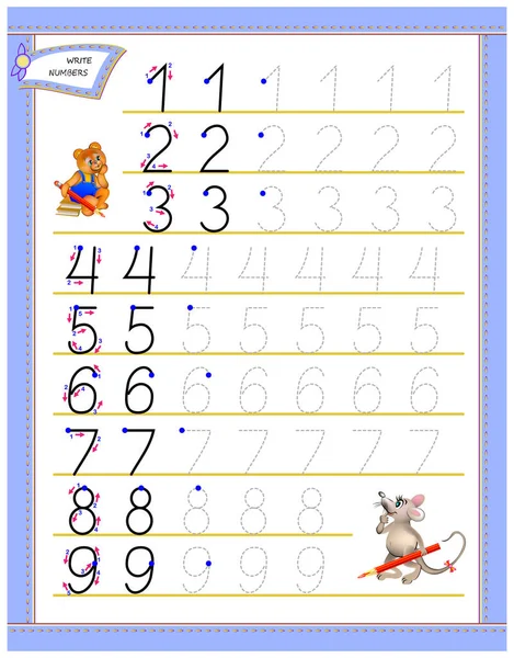 Educational Page Children Study Writing Numbers Worksheet Kids Textbook Developing — Stock Vector