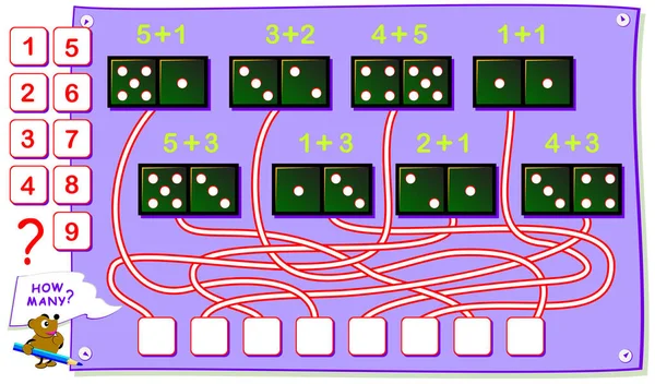 Página Educacional Para Crianças Adição Quantos Pontos Cada Dominó Conte — Vetor de Stock