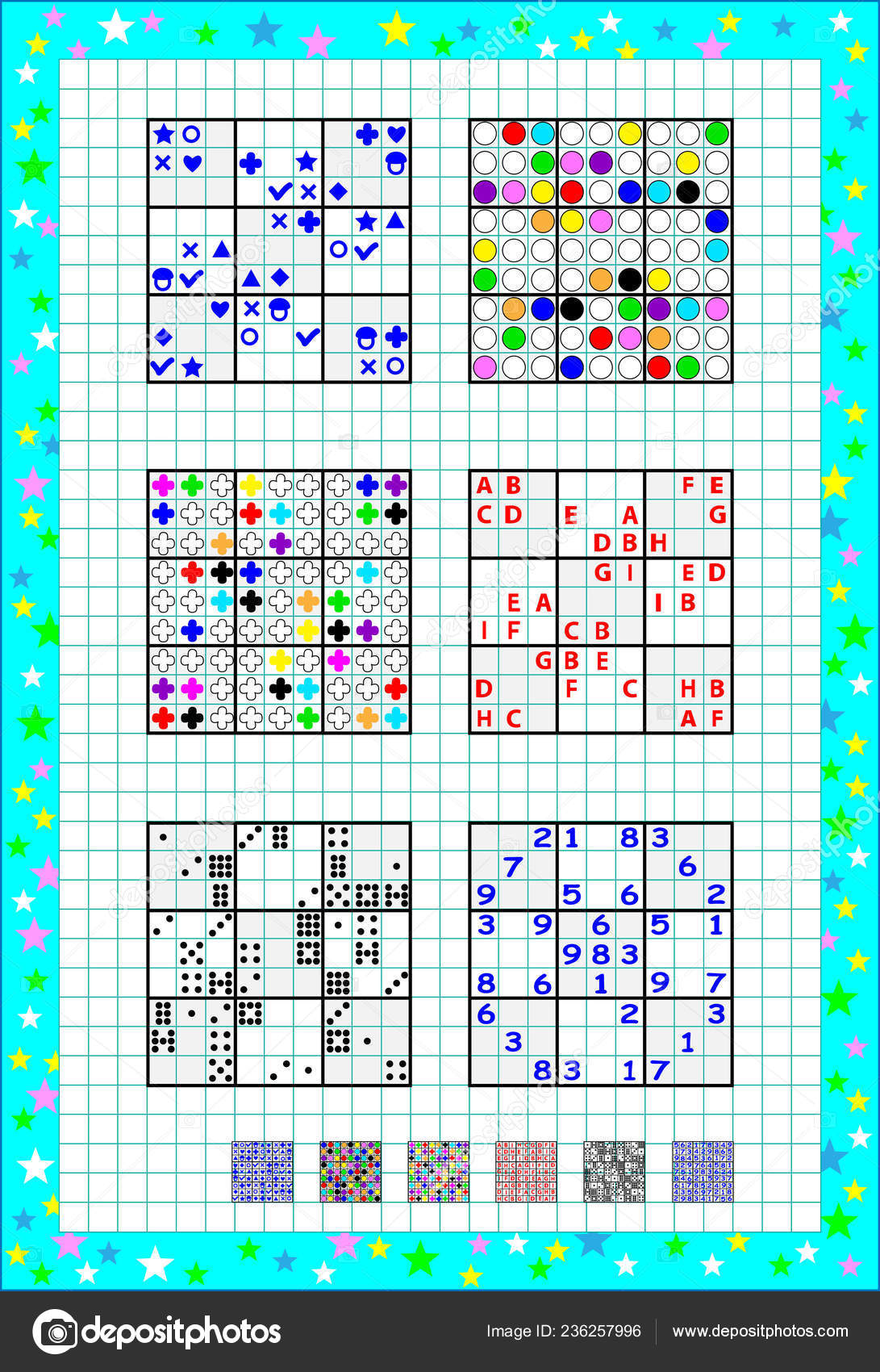 Conjunto Quebra Cabeças Sudoku Níveis Diferentes Jogo Lógica Para