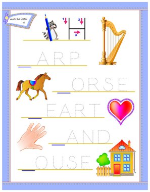 Harf H çalışma İngilizce alfabe için izleme. Çocuklar için yazdırılabilir çalışma. Mantık bulmaca oyunu. Anaokulu için eğitim sayfası. Çocuklar için okuma ve yazma becerilerini geliştirmek. Vektör çizgi film resim.