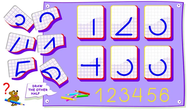 孩子们的教育页面 需要画数字的第二部分 可打印的工作表 培养孩子的绘画和计数技能 回学校去矢量卡通形象 — 图库矢量图片