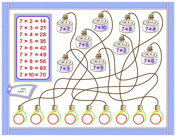 Tabla Multiplicación Por Para Niños Escribe Los Números Círculos Correctos — Vector de stock