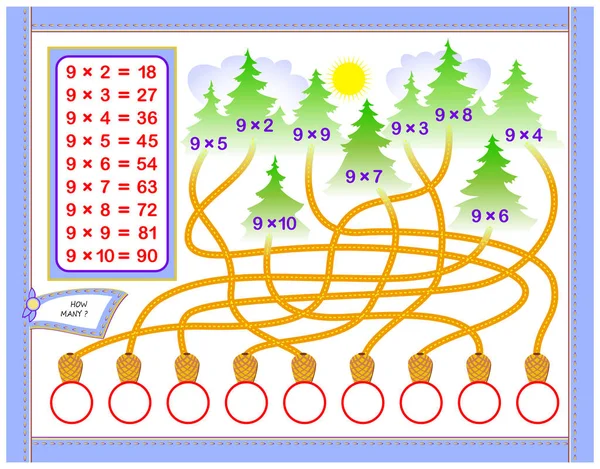 Tabla Multiplicación Por Para Niños Escribe Los Números Círculos Correctos — Archivo Imágenes Vectoriales