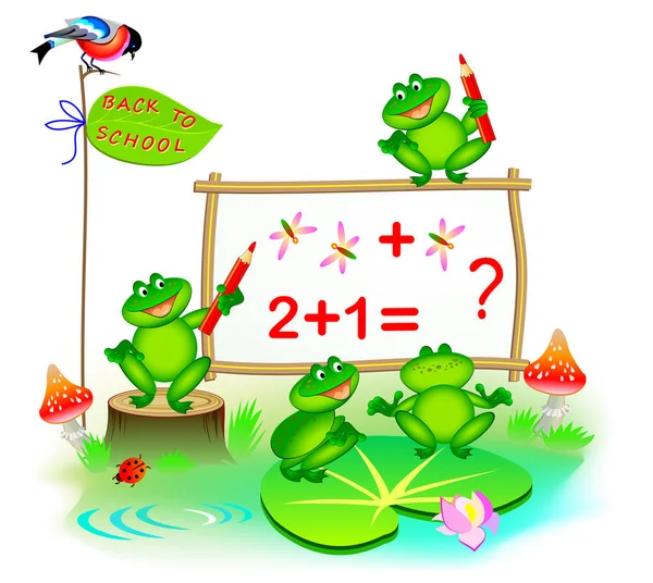 Fantasy Illustration Cute Little Frogs Learning Count Numbers Back School — Stock Vector