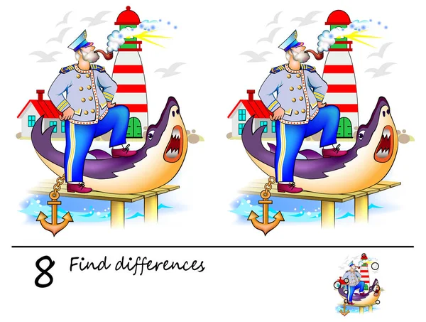 Logic Puzzle Game Children Adults Need Find Differences Printable Page — Stock Vector