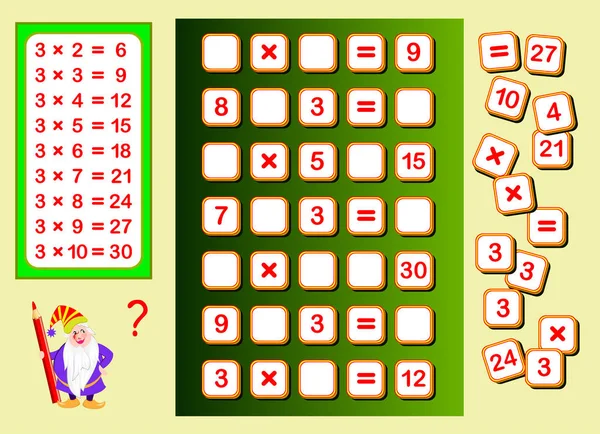 Tabella Moltiplicazione Bambini Trova Posti Cadere Numeri Scriverli Pagina Didattica — Vettoriale Stock