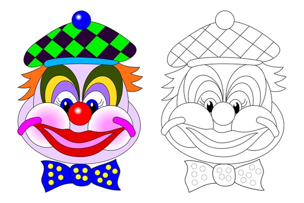 Portrait Funny Clown Colorful Black White Page Baby Coloring Book — Stock Vector