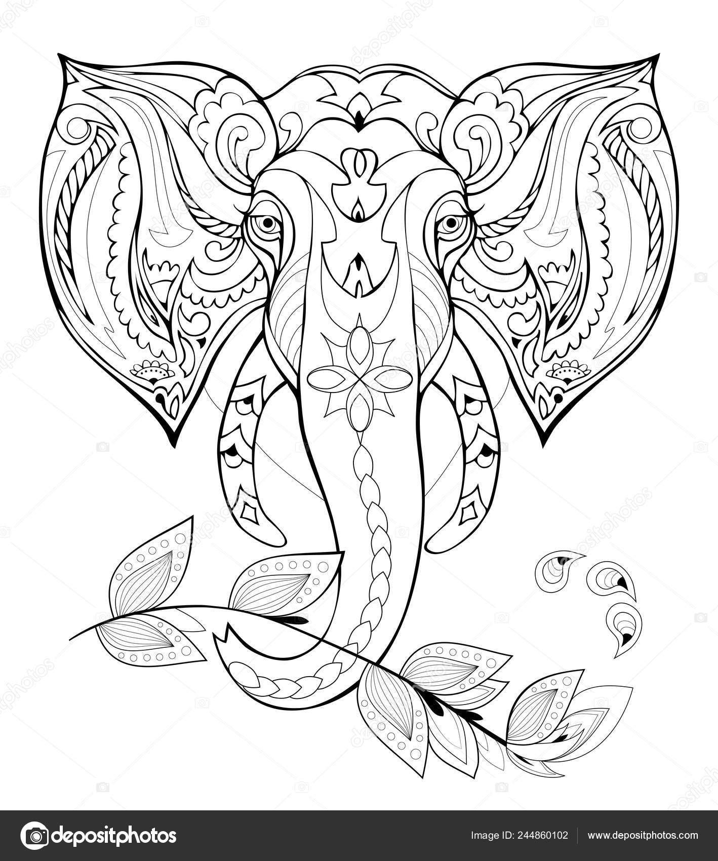 Stylized Elephant Head Black White Page Coloring Book Pattern Modern Stock Vector Image By C Nataljacernecka