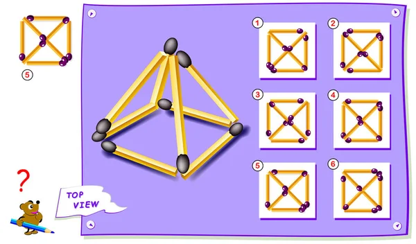 Lógica Juego Puzzle Para Niños Necesidad Encontrar Vista Superior Correcta — Archivo Imágenes Vectoriales