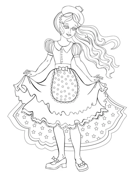 Página Blanco Negro Para Colorear Libro Dibujo Fantasía Una Chica — Vector de stock