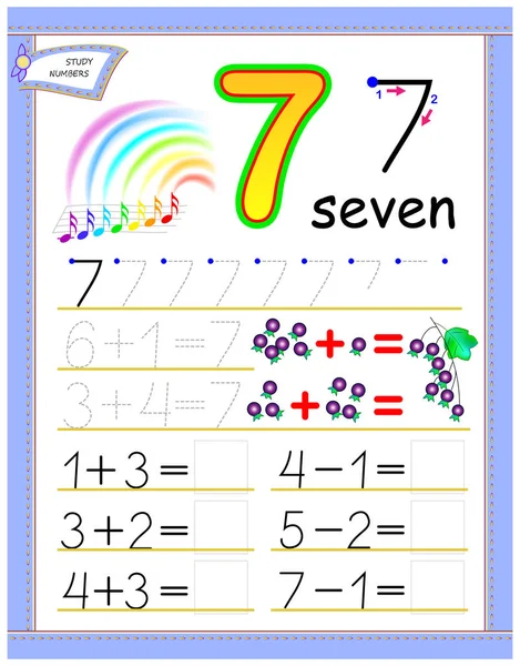 Pedagogiska Sida För Barn Med Nummer Lösa Matematiska Exempel Utskrivbar — Stock vektor