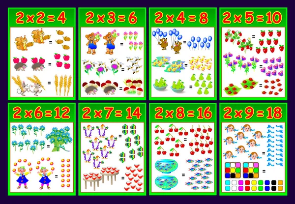 Tabla Multiplicación Por Para Niños Página Educativa Para Libro Matemáticas — Archivo Imágenes Vectoriales