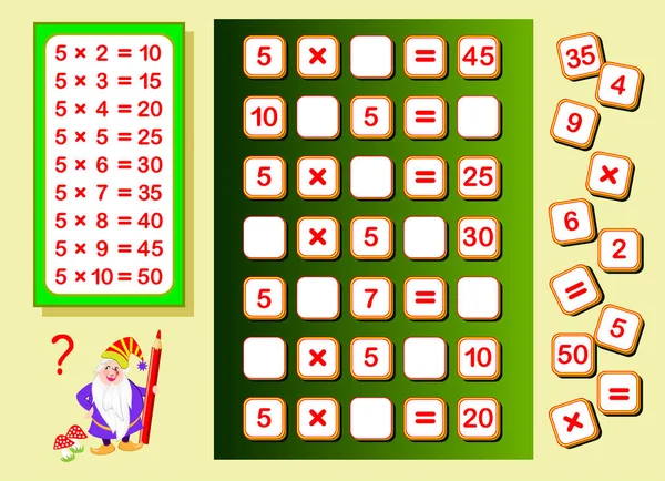 Table Multiplication Par Pour Les Enfants Trouvez Des Endroits Pour — Image vectorielle