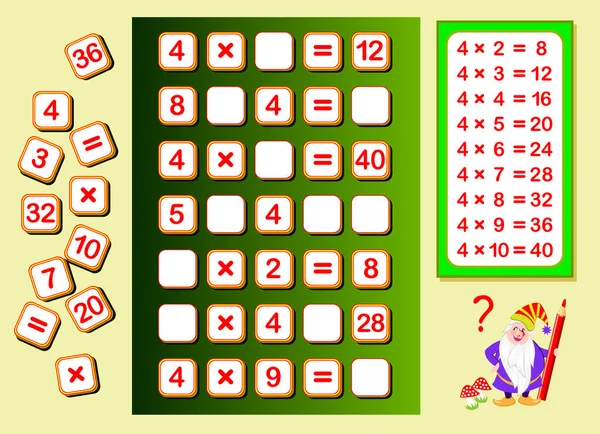 Table Multiplication Par Pour Les Enfants Trouvez Des Endroits Pour — Image vectorielle