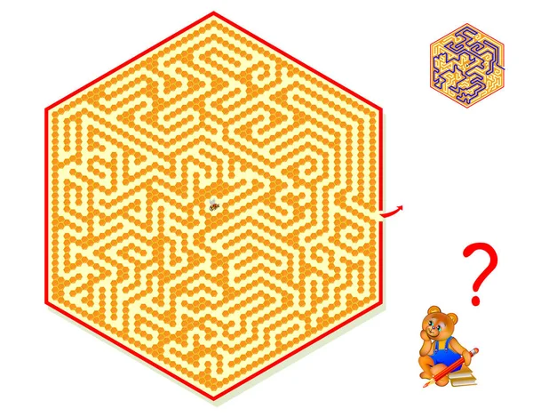 Lógica Juego Puzzle Con Laberinto Para Niños Adultos Ayuda Abeja — Vector de stock