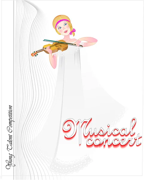 Ilustración Una Hermosa Chica Tocando Violín Portada Libro Para Cuento — Vector de stock