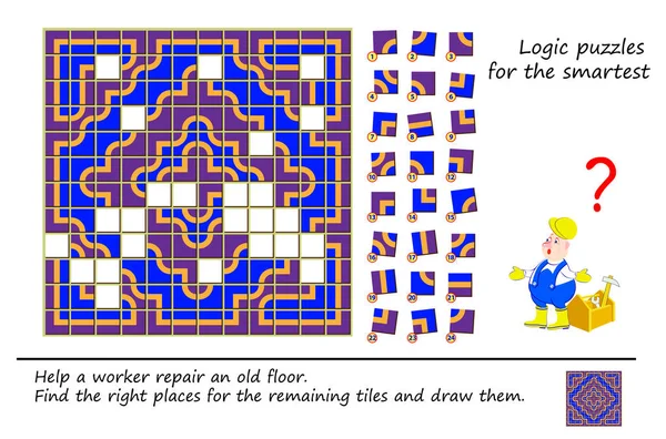 Jeu Puzzle Logique Pour Intelligent Aidez Travailleur Réparer Vieil Étage — Image vectorielle