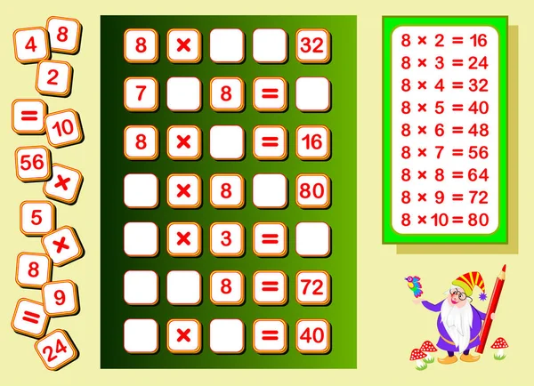 Tabla Multiplicación Por Para Niños Encontrar Lugares Para Caída Números — Archivo Imágenes Vectoriales
