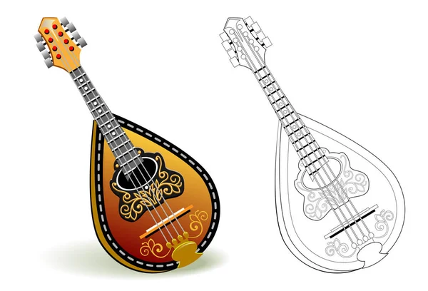 Patrón Colorido Blanco Negro Para Colorear Ilustración Mandolina Instrumento Musical — Archivo Imágenes Vectoriales