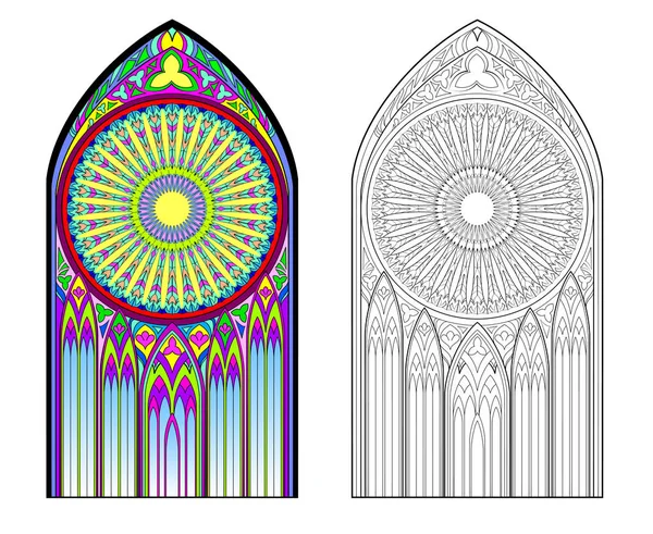 Imagen Colorida Blanco Negro Vitral Gótico Con Hermosa Rosa Centro — Vector de stock