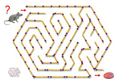 Çocuklar için labirent ile mantık bulmaca oyunu. Yardım sıçan matchsticks sosis kadar arasında yolunu bul. Bilimsel deney farelerde uzamsal düşünme. Beyin jimnastiği kitap için yazdırılabilir çalışma.