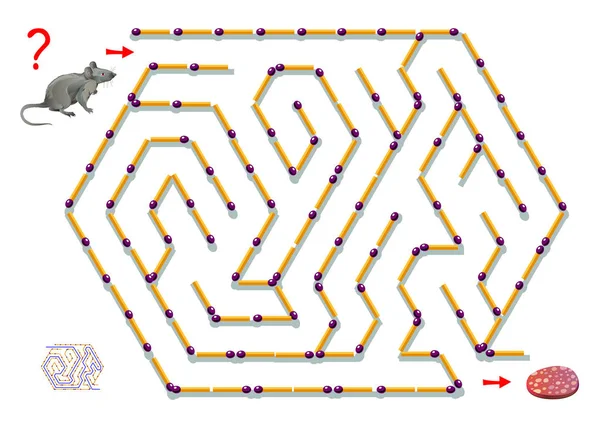 Logica Puzzle Game Con Labirinto Bambini Aiuta Topo Trovare Modo — Vettoriale Stock