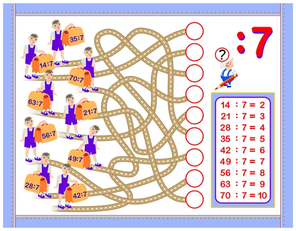 Esercizi Bambini Con Divisione Numero Scrivi Numeri Nei Cerchi Corretti — Vettoriale Stock