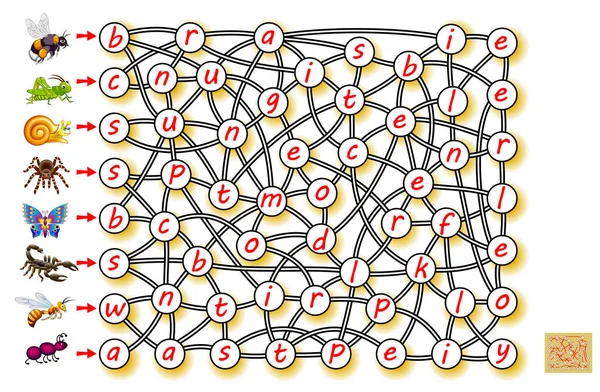 Логическая Игра Изучения Английского Языка Лабиринтом Найдите Выход Каждой Вставки — стоковый вектор