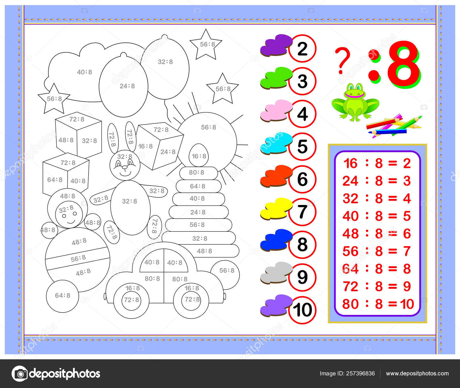 Exercício Para Crianças Com Divisão Por Número 2. Pintar a Ilustração.  Página Educativa Para O Livro De Bebês Da Matemática. Impri Ilustração do  Vetor - Ilustração de brinquedo, livro: 221337793