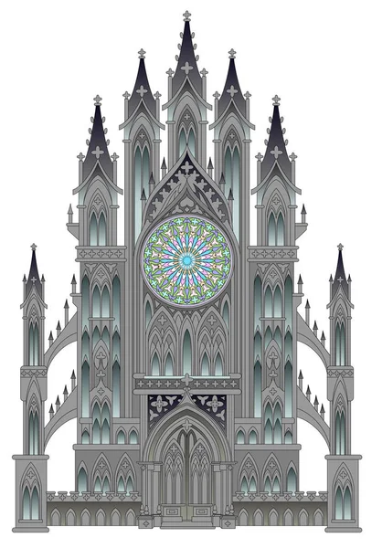 Silueta Fantasía Hadas Catedral Medieval Sobre Fondo Blanco Estilo Arquitectónico — Vector de stock