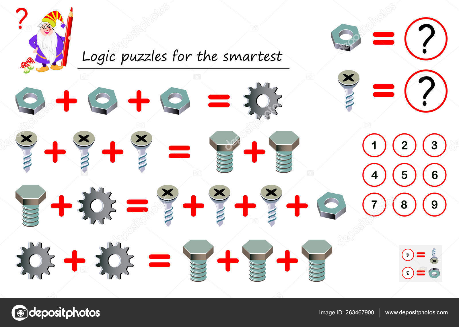 Jogo Quebra Cabeça Lógica Matemática Para Mais Inteligente Resolva Exemplos  imagem vetorial de Nataljacernecka© 383006262