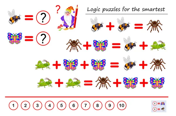Akıllı Için Matematiksel Mantık Bulmaca Oyunu Örnekleri Çözün Sayıların Her — Stok Vektör