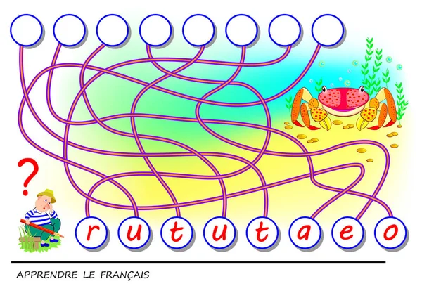 Изучайте Французский Логическая Головоломка Игра Милым Крабом Изучения Французского Языка — стоковый вектор