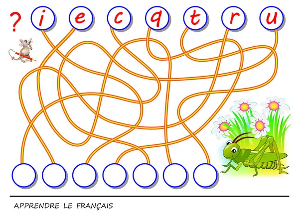 Lógica Juego Puzzle Para Estudiar Idioma Francés Con Grillo Lindo — Vector de stock