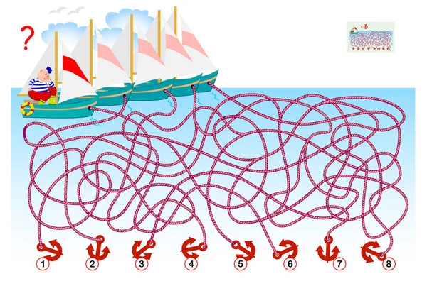 Logická Hra Puzzle Labyrintem Pro Děti Dospělé Pomozte Námořníkovi Najít — Stockový vektor