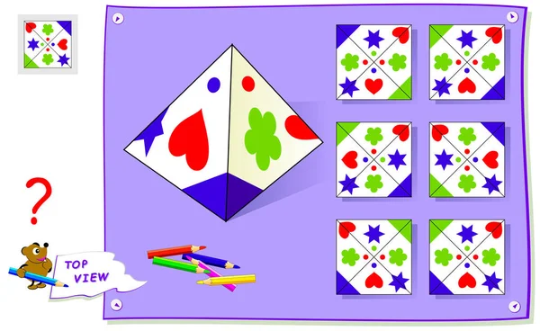 儿童逻辑益智游戏 需要找到正确的金字塔顶视图 学校教科书的工作表 可打印的一页 用于脑筋急转弯书 儿童空间思维技能的发展 — 图库矢量图片